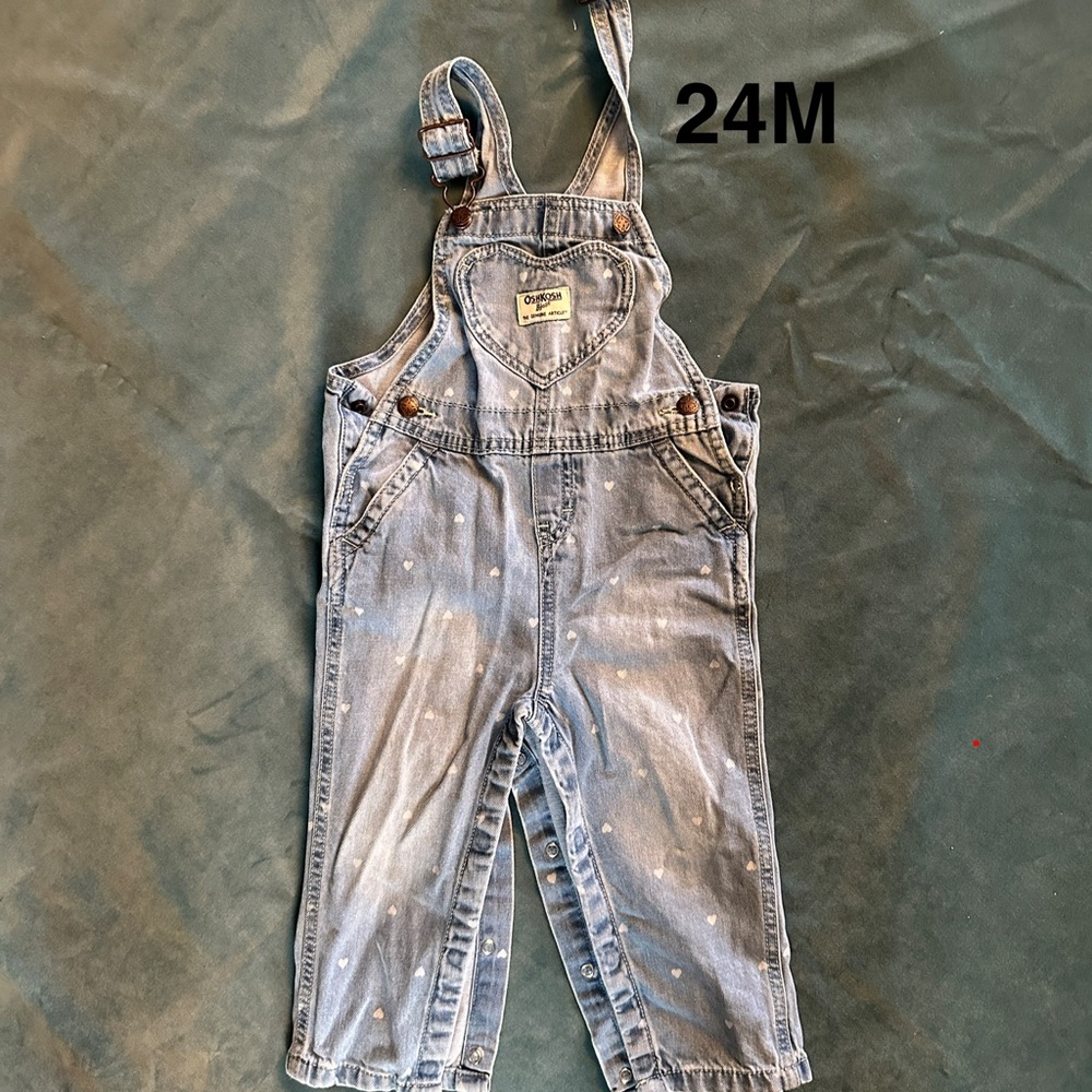 OshKosh B'gosh Light Wash Denim Heart Overalls - Blue